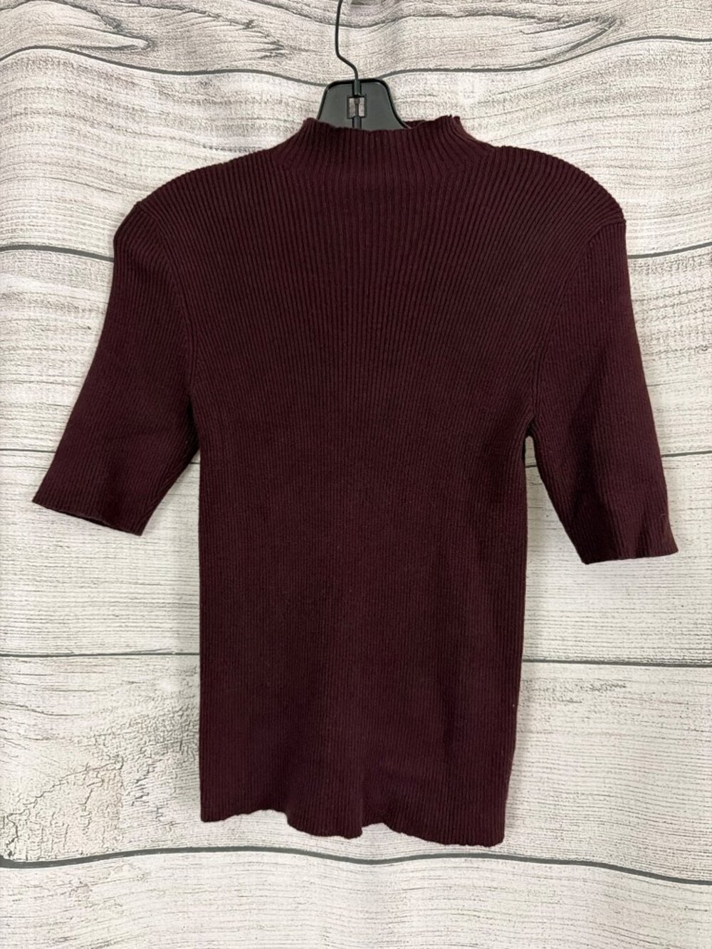 Dress Forum Los Angeles Ribbed Mock Neck Knit Top In Burgundy Size M